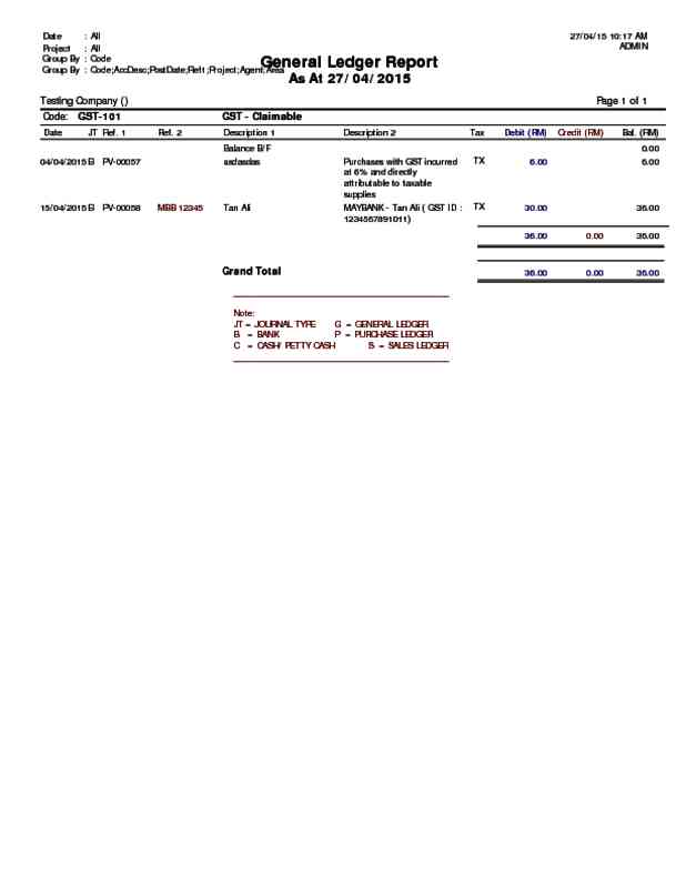 GL Local Ledger Detail Level 1